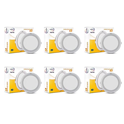 Image of Wipro Garnet 6W Round Led Wave Panel Light for Ceiling|Neutral White Light (4000K)|Ultra-Slim Design|Recessed Down Light for False Ceiling|Pop Ceiling Light|Cutout-100Mm|Pack of 6
