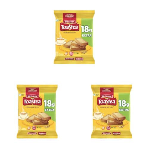 Image of Britannia Toastea Premium Bake Rusk with goodness of Elaichi, Sooji & Wheat, 183g (Pack of 3)