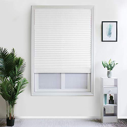 Vertical Pleated Blinds Fabric Shade Pleated Curtain Instant Temporary Privacy Blinds Roller No Drilling Pleat Paper Blinds Window Shades (60 * 150, White)