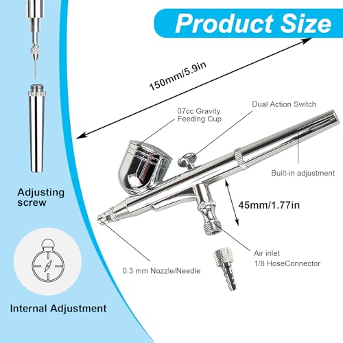 Air Brush 0.3mm Gravity Feed Dual-Action Airbrush Paint Spray Gun Kit Set Airbrush Kit Air Brush Painting Set for Nails Painting Art Craft
