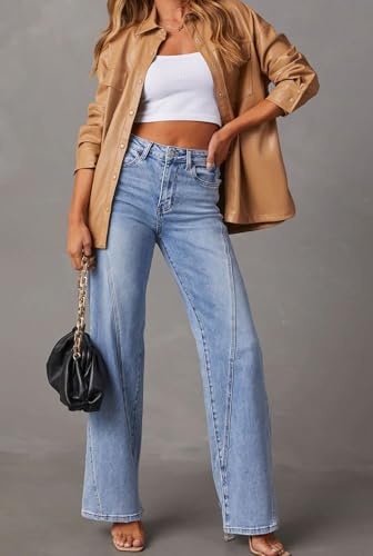 loveimgs Women Casual Denim Jeans Pants Stretch Wide Leg Jeans Bootcut Patchwork High Waisted Flare Jeans2