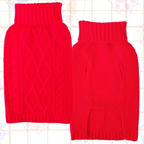 Dog Sweaters for Small Dogs Winter Dog Clothes Turtleneck Puppy Sweater Warm Pet Clothes Knitted Solid Cat Sweater Dogie Outfit XS~L(Red,Medium) by viunimo - Image 4