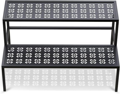 Blumenständer Pflanzenregal aus Metall 2 Stufen Pflanzenständer Blumentreppe mit Großer Kapazität Blumenregal für Outdoor Indoor Balkon Garten Modernes Regal für Zimmerpflanzen (Schwarz)