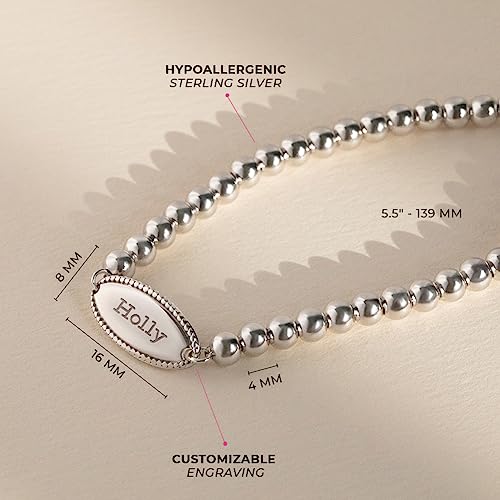 925 Sterling Silver 5.5" Tag Id Bracelet For Toddlers - Polished Ball Chain Children's Engravable Bracelets For Everyday Wear - Safe And Comfortable Jewelry For Young Girls #TOP3
