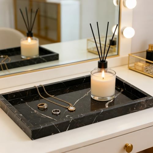Black Rectangle Genuine Marble Stone Tray for Cosmetics, Candles, Lotion, Perfume and Home Decor Real Natural Marble Tray for Bathroom, Vanity, Kitchen and Desktop by Takywep - Image 7