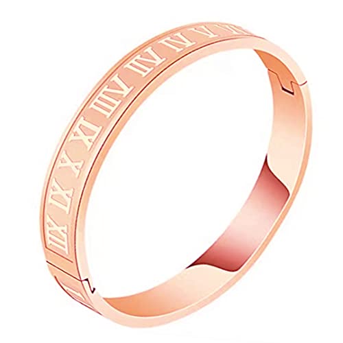 Jaline Gold Silver Rose Gold Plated Bracelets for Men Women Roman Numeral Bangle Bracelet Stainless Steel Personalized Engraved Unisex Gift (Rose-Gold 8mm Mens)