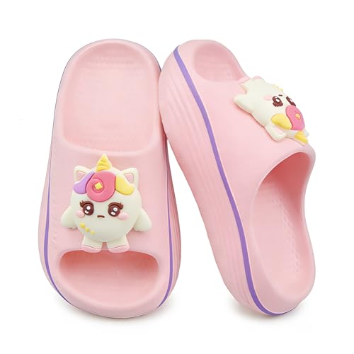 Sugmzox Kids Slide Sandals Slip On Shoes Soft Cozy EVA Kids Summer Slippers Unicorn Pink 10.5-11