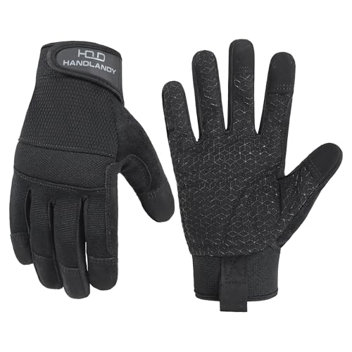 HANDLANDY Grip Work Gloves for Women Men, Safety Utility Yard Working Gloves, Flexible Touch Screen Mechanics Gloves (Black- Grip, Small (Pack of 1))