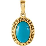 Banvari 11X7 mm Genuine Cab Turquoise Pendant in 14K Yellow Gold
