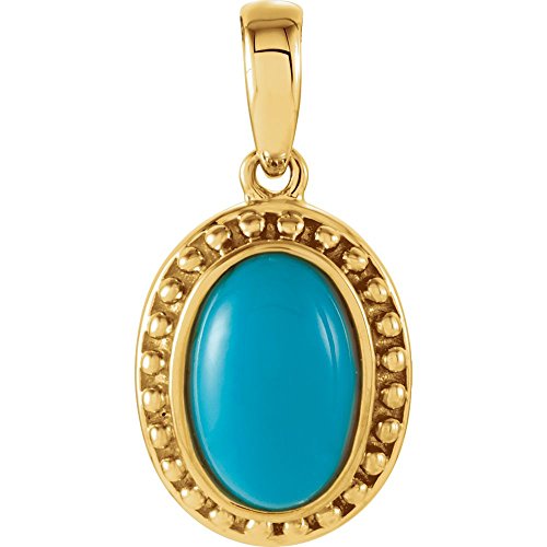 Banvari 11X7 Mm Genuine Cab Turquoise Pendant In 14K Yellow Gold #TOP7
