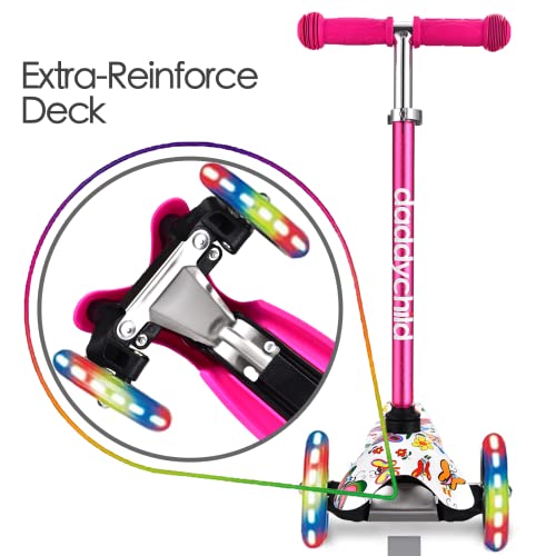 3-Wheel Kick Scooter for Kids Ages 3-8 Lean-to-Steer Toddler Scooter with Extra Wide Light Up Wheels, 4 Adjustable Heights, Foldable Scooters for Boys & Girls, Max Weight 110lbs (Pink Graffiti) by DADDYCHILD - Image 4