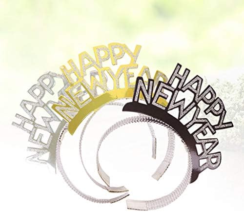 Amosfun 9pcs 2023Glitter Happy New Years Headbands Headwear 2020 New Year Eve Party Favors Gifts (Golden + Silver + Black)