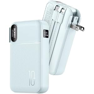 RORRY Portable Charger w/Wall Plug 10000mAh Power Bank 22.5W Battery Pack | Built in Cables, Fast Charging, for iPhone, iPad, Samsung Galaxy, Pixel, LG, Travel Essential, Digital Display, Po