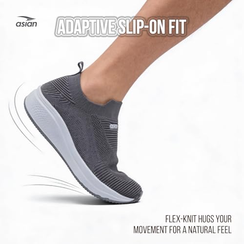 Image of ASIAN Storm-42 Men's Walking Shoes with Breathable Knit Shoe, Lightweight Cushioned Sole, Soft Sock-Like Fit, Flexible Slip Ons with Without Laces Comfort & Steady Grip | Ideal, Office & Travel