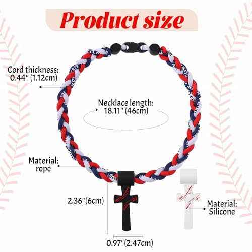 Rofusn Baseball Rope Necklace with Cross Pendant: Braided Rope String Sports Necklace for Men Women - Navy Red White by Rofusn - Used condition - Image 6