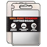 Double Sided Metal Cutting Board Titanium 14.3"x9.8" - GR1 Titanium Cutting Board with Sharpener for Knife for Meat & Wheat Straw + PP for Fruits - Non-slip, Built-in Garlic Grater & Juice Grooves