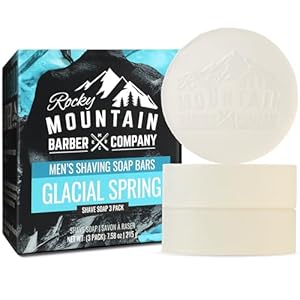 Shaving Soap Pucks for Men – 3 Pack – Traditional Wet Shave Glycerin-Based Shave Soap Bars – For Use with Shaving Brush and Bowl – Glacial Spring Scent – For All Razor Types by Rocky Mountain Barber Company