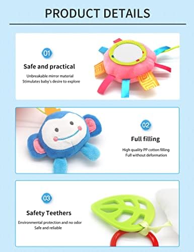 Jzure Pram Toys For Babies Car Seat Toy Hanging Rattles Pushchair Sensory Toy for Boys Girls From 0, 3, 6, 9, 12 Months Infants Toddlers and Newborn Babies Gifts (red with mirror)