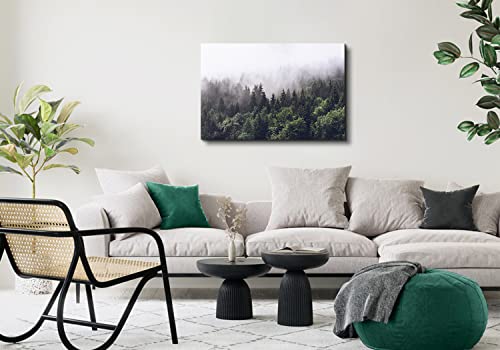 Image of Nature Forest Wall Art for Living Room Misty Mountain Landscape Canvas Picture Decor 24x36 inch Nordic Green Foggy Forest Pine Tree Scenery Print Painting Artwork for Bedroom Office Modern Home Decoration