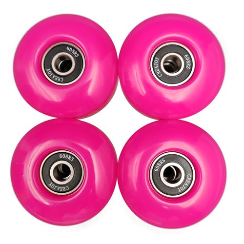 CREAJOY Skateboard Wheels, 52mm 95a, Set of 4 with Bearings (Pink) - Thumbnail 2