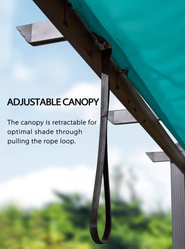 Purple Leaf 10' X 13' Outdoor Retractable Pergola With Sun Shade Canopy Patio Metal Shelter For Garden Porch Beach Pavilion Grill Gazebo Modern Yard Grape Trellis Pergola, Turquoise Blue #TOP6