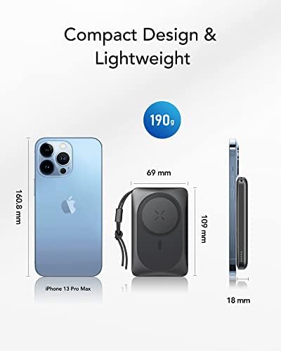Wireless Power Bank,VRURC Magnetic Wireless Portable Charger With Finger Holder, 10000mAh Power Bank With PD 22.5W Fast Charging USB Port, Magnetic Battery Compatible for iPhone 12 & 13 Series-Black