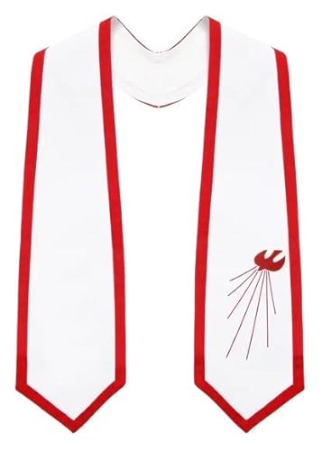 Descending Dove Confirmation Stole, White Satin with Red Trim, One Size Fits All Church Stole/Sash