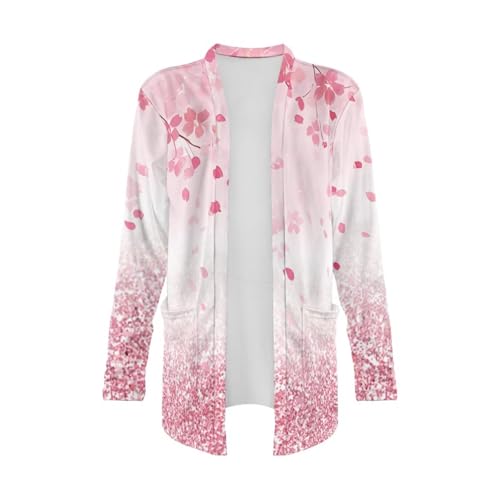Xpyeesfuen Cherry Blossom Womens Open Front Cardigan Long Sleeve Soft Cardigans Outwear Lightweight Fall Knit Sweater Tops Jackets with Pockets Fits Layering in Autumn