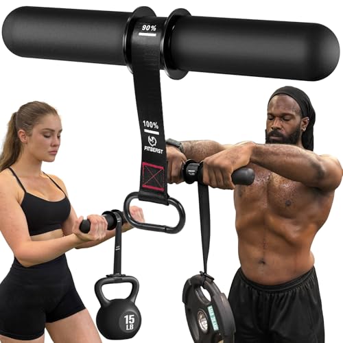FitBeast Forearm Strengthener & Exerciser, Wrist Roller with Thicker Handle, Trainer with Adjustable Strap - Ideal for Grip Strength, Muscle Building, Rehabilitation (Black) by FitBeast - Used condition - US$16.48