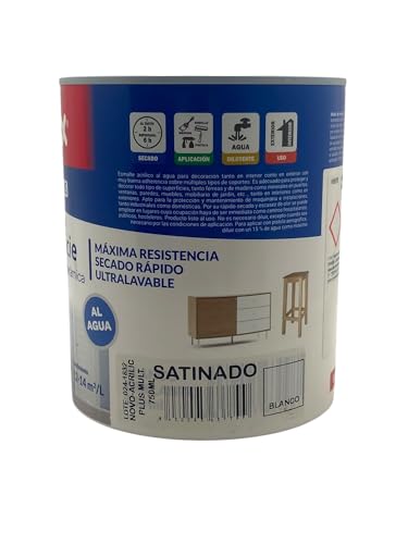 Pintura mate para azulejos de baños y cocinas multisoporte Eurotex - 750 ml - (Blanco mate) Multisuperficie Ceramica-Madera-Plastico-Metal Al Agua