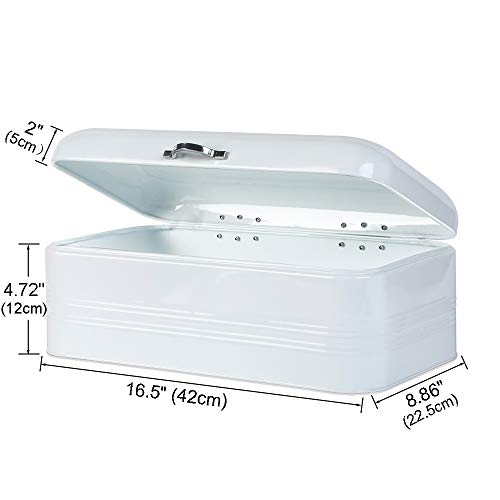 Large Bread Box For Kitchen, Metal Bread Storage Bin With Lid, 16.3"X9"X6.7", White #TOP1
