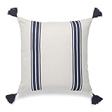 Hofdeco Coastal Decorative Throw Pillow Cover ONLY, for Couch, Sofa, or Bed, Navy Blue Striped...
