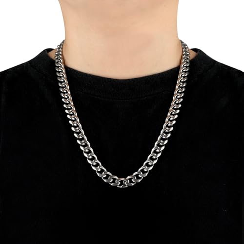 SanThree 10.5mm TA1 Pure Titanium Cuban Link Chain Necklace for Men, Ultra Light Hand Polished Diamond-Cut Solid Ti Chains for Anniversary Graduation Birthday, 23.62"4