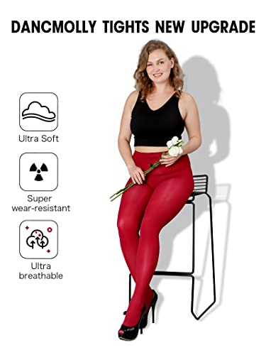 Image of DancMolly Plus Size Tights for Women, Control Top Semi Opaque Nylon Pantyhose High Waist