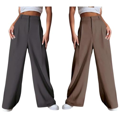 Image of GRECIILOOKS Women High Rise High Waist Trousers Flared Korean Style Formal Pants| Elegant Workwear for Office, College & Events (Available in Plus Size)