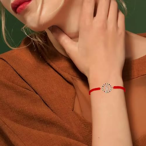 6Pcs/12Pcs Rhinestone Virgen de Guadalupe Bracelet Handmade Adjustable Red Rope Religion Protection Bracelet for Women Friendship Prayer Bracelet3