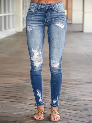 Image of KUNMI Women's Ripped Skinny Jeans Distressed Stretchy Denim Pants