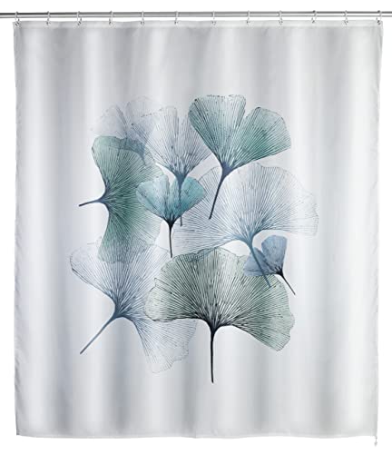 WENKO Anti-Schimmel Duschvorhang Ginkgo, Textil-Vorhang mit Antischimmel...