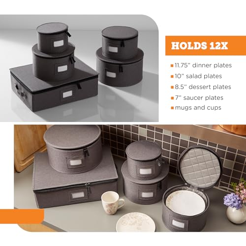 storageLAB China Storage Containers, Hard Shell Case with Felt Dividers for Charger Plates, and Dishes, Ideal for Kitchen Organization, Moving Supplies, and Fine China Storage - 5-Piece Set, Gray by storageLAB - Image 3