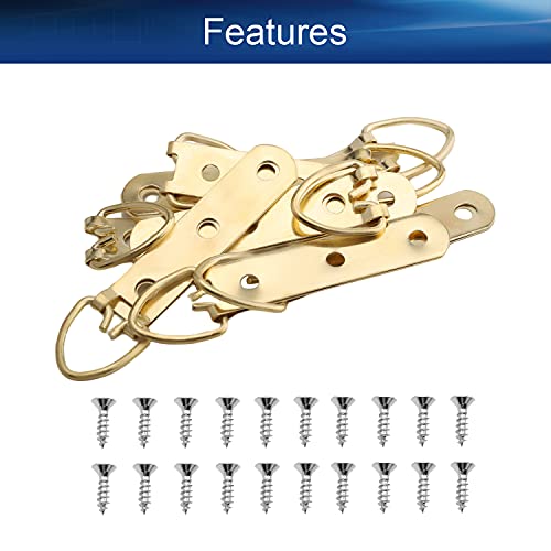 Image of D Ring Picture Hangers 90mm x 15mm Hardware Assortment Kit, for Home Decoration Hanging Clock Paintings Artwork Creative Picture Frame Photo Hanging Solutions Gold Tone 10pcs