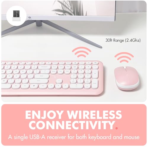 Image of X9 Performance - Colorful keyboard and mouse combo 2.4GHz wireless connectivity, transform your space with a cute wireless keyboard and mouse set (110 keys and 18 shortcuts) for PC and Chrome, Pink
