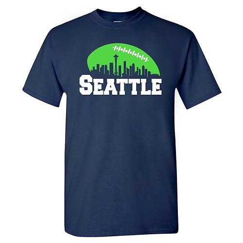 Xtreme Apparrel Seattle Skyline Men's T-Shirt for Football Fans (Navy Shirt, L)