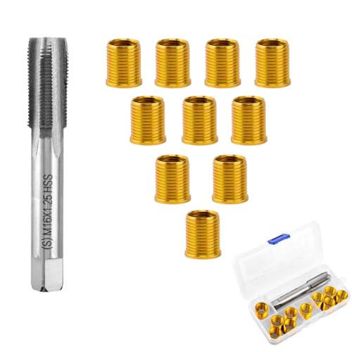 HerFarCai Spark Plug Thread Repair Kit M14x1.25 | High Speed Steel Tap Spark Plug with M14x1.25 Inserts and M16x1.25 Tap | Thread Repair Tool for Automotive Engine