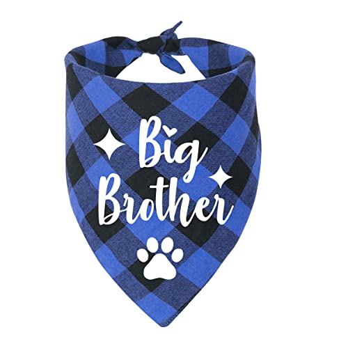 YHTWIN Big Brother Blue Plaid Dog Scarf, Announcement Dog Bandanas Scarf, Pet Ornament, Gender Revealing Photo Prop, Dog Lover s Owner Gift