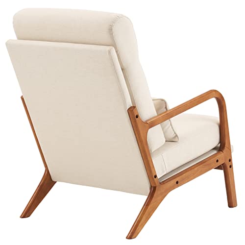 Karl Home Accent Chair Mid-Century Modern Chair With Pillow High Back Upholstered Lounge Arm Chair With Solid Wood Frame & Soft Cushion For Living Room, Bedroom, Belcony, Beige #TOP6