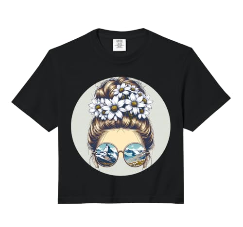 Alps Flower Messy Hair Bun with Edelweiss Comfort Colors Crop Top