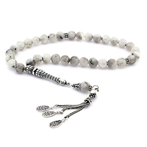 mysilverworld 925 Sterling Silver Tassel Moonstone Islamic 33 Prayer Beads Tasbeeh Misbaha
