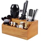 Organizador de Herramientas para el Cabello: Esta encimera organizadora de baño de madera es el organizador de tocador perfecto, equipado con 3 tazas de metal resistentes al calor como soporte para secador de pelo y 1 compartimento espacioso como organizador de herramientas para el cabello, esta estación de peinado se puede usar para sostener el secador de pelo, planchas, rizadores, alisadores de cabello, peines y otras herramientas para peinar el cabello.