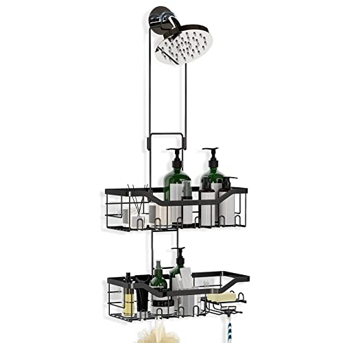 Joqixon Shower Caddy, Upgraded Extended Length Shower Caddy Over Shower Head No Blocking To Shower Head, Rustproof Shower Organizer With Hooks Shampoo Soap Holder, Bathroom Large Hanging Shower Caddy #TOP30