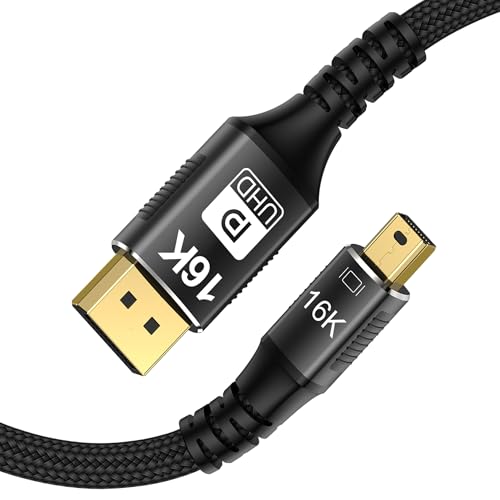 YIWENTEC 16K Mini DisplayPort to DisplayPort Cable 2.1, 16K (15360 x 8640) @ 60Hz 4K @ 240Hz 8K @ 144Hz, HDR, DSC1.2a, G-Sync FreeSync (1M)